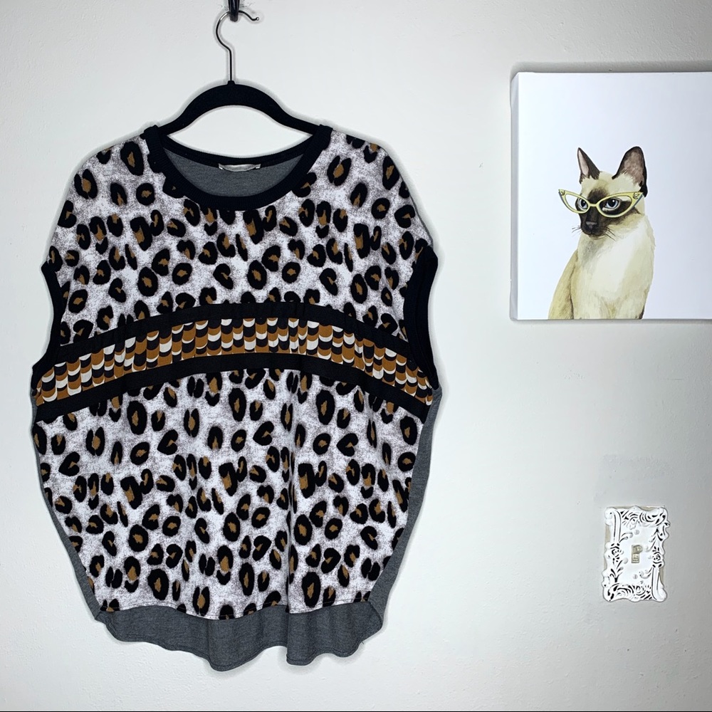 Zara Cheetah Print Black & Brown Sleeveless Blouse